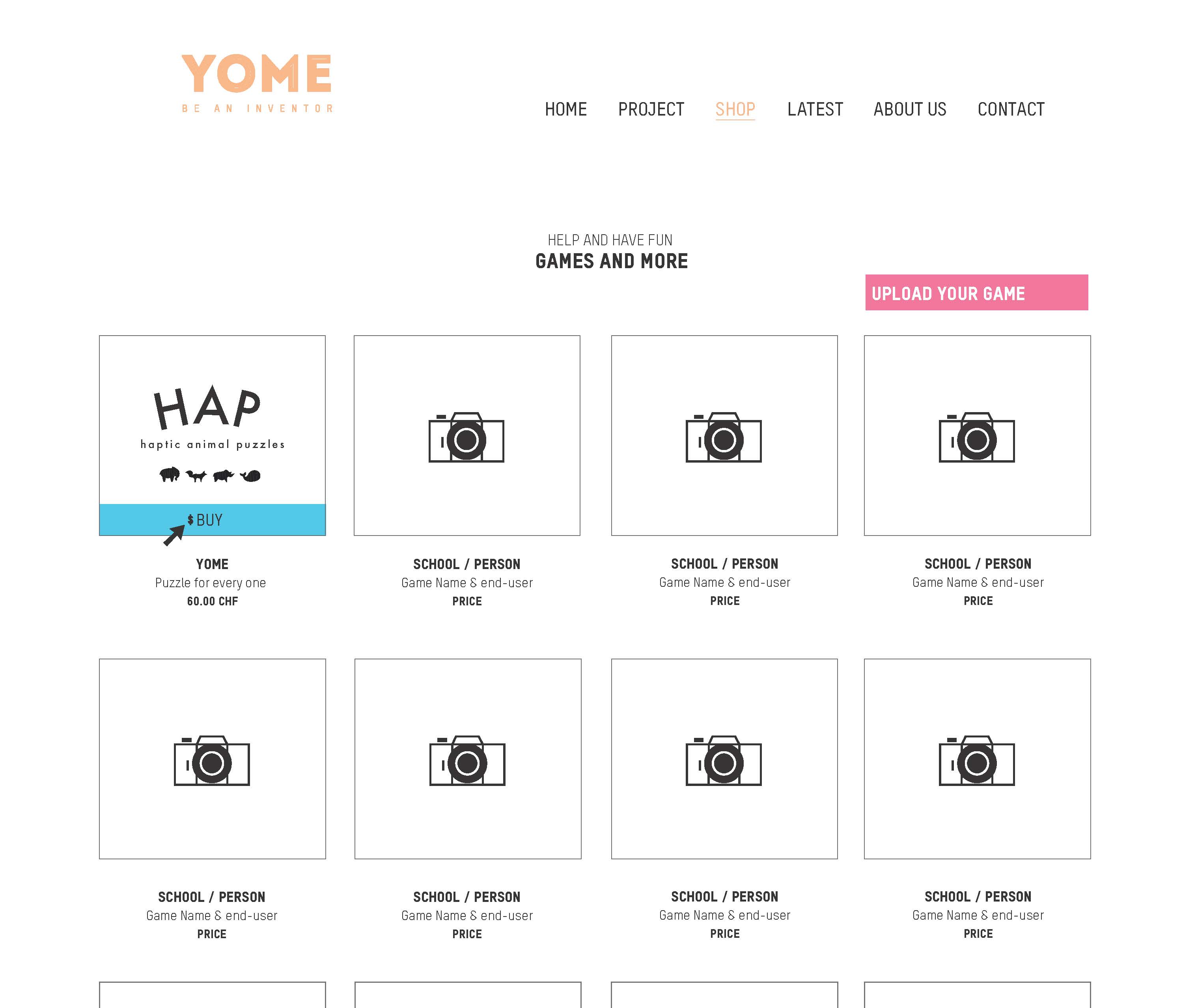 Startseite der YOME Webseite mit Produktübersicht.
